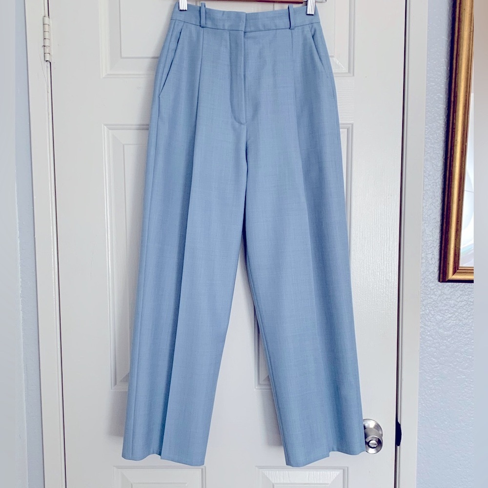 Sandro High Waisted Wide Leg Pants Light Blue 34